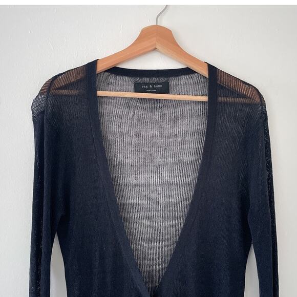 Rag & Bone New York Black Knit Linen Fitted Deep V Cardigan Sz S Minimal Goth - Picture 2 of 9